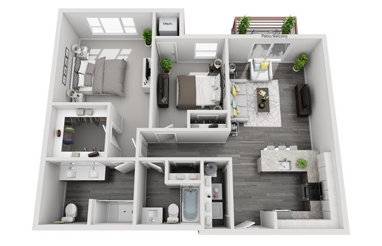 2bd2ba-3D 3D floorplan of 2bd2ba apartment